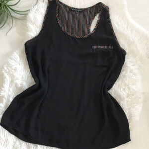 sweet Rain Black tank top sleeveless colorful stripe back size Large